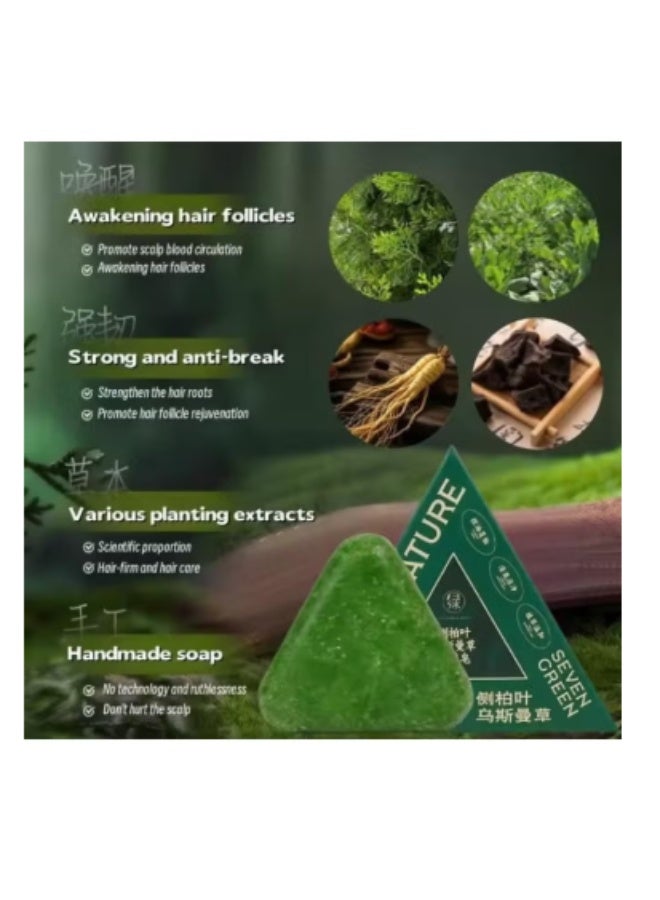 Seven Green سبن غرين شامبو صابون عشبي طبيعي مضاد لتساقط الشعر، مثلث أخضر، عناية بفروة الرأس وتقوية جذور الشعر - Image 5